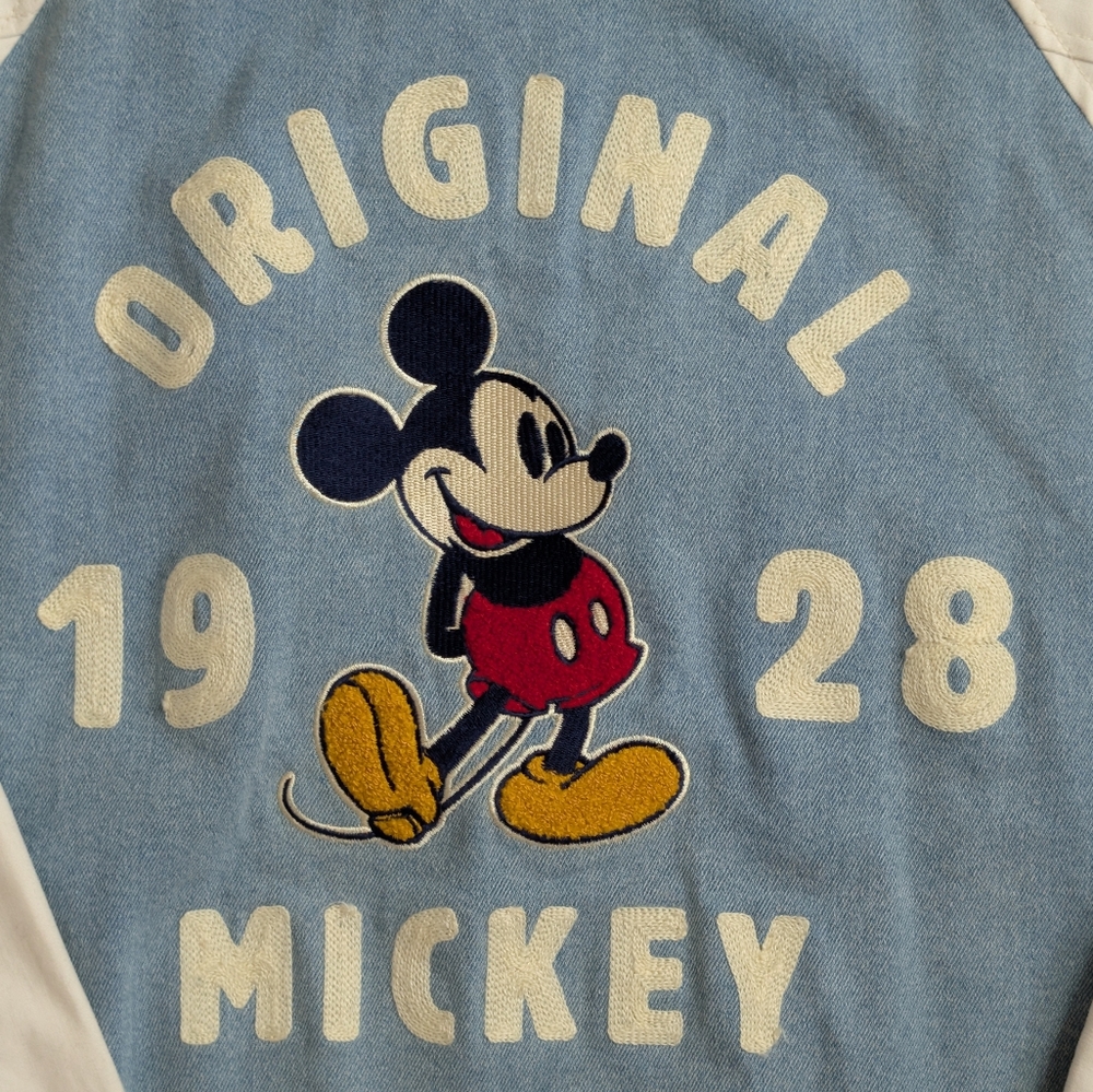Mickey Mouse 1928 League Denim Varsity Retro Y2K Embroidery Size L Blue & Cream - Picture 7 of 8
